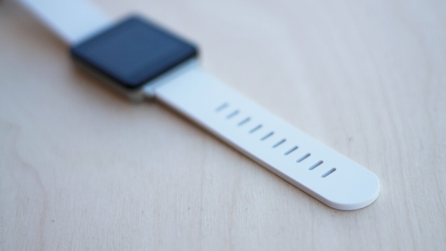 The G Watch has a rubbery band (also available in black)