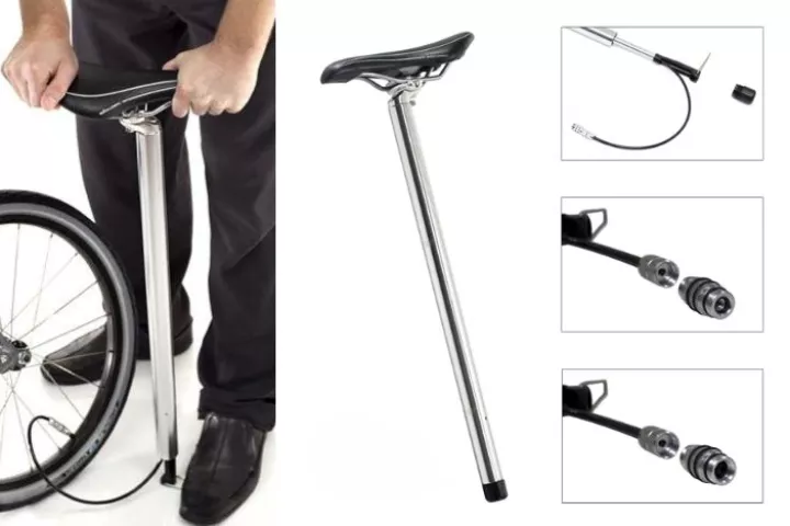 The BioLogic PostPump 2.0 is a full floor pump integrated right into your bike