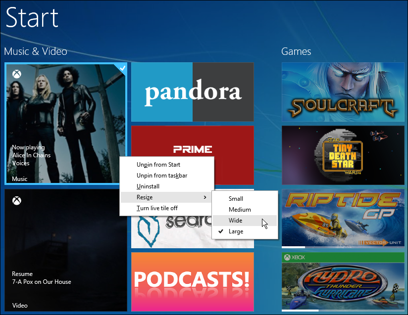 If you right-click a modern app on the Start screen, you get a Context menu