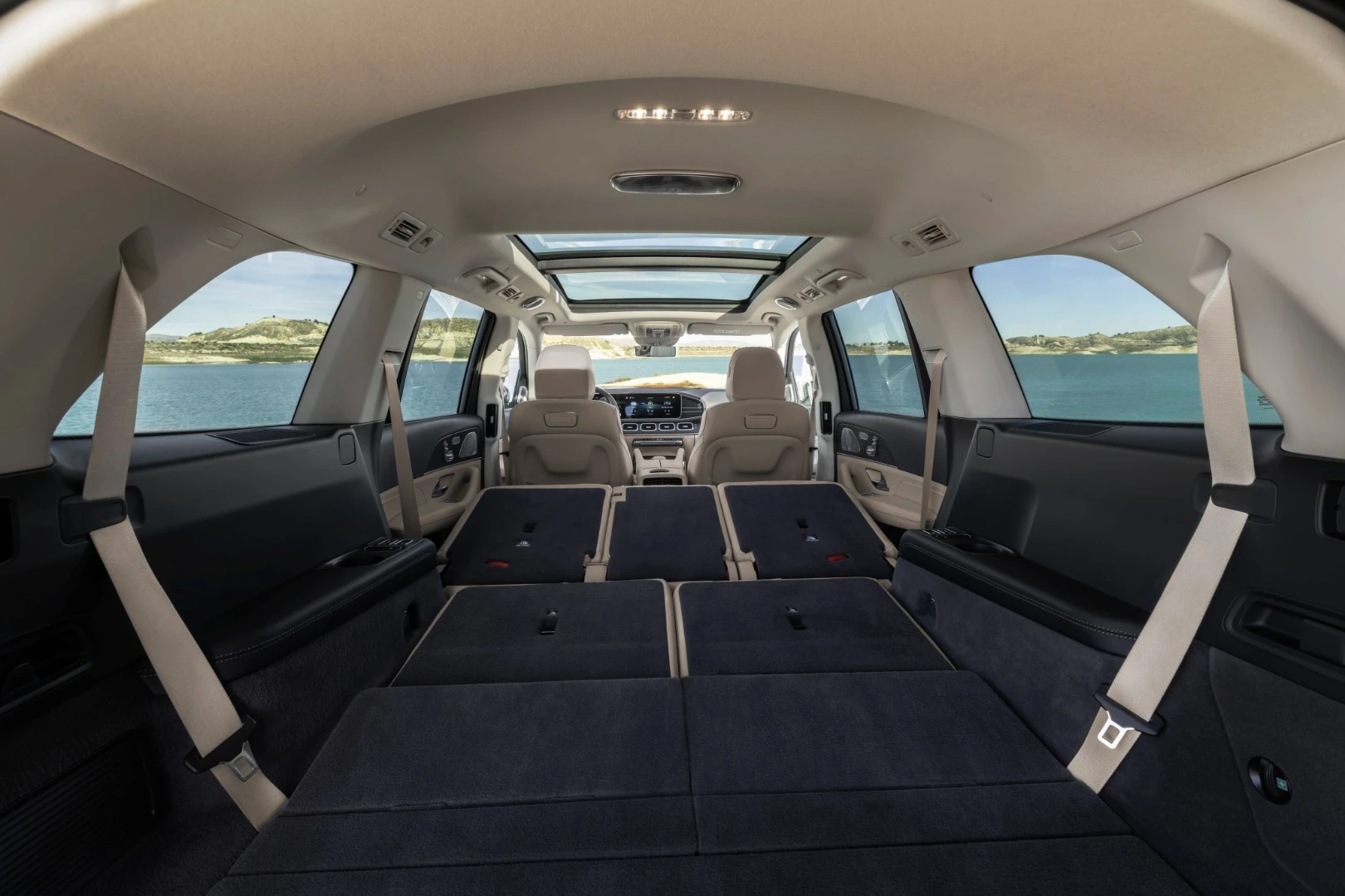 Seats all fold forward at the touch of a button to reveal the GLS's cavernous cargo area