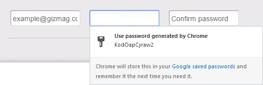The Chrome browser can generate passwords for new services