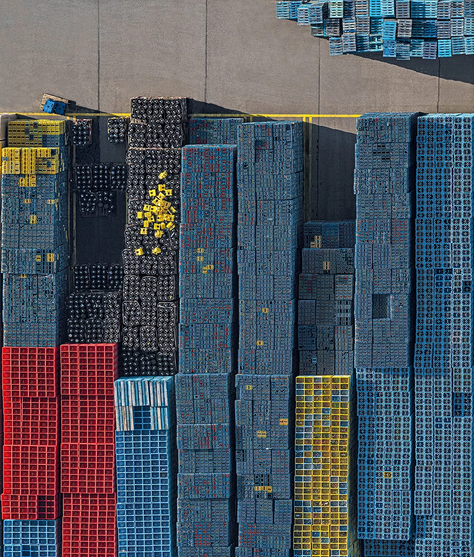 One of Lang's favorite recent projects is called Crate Stacks, looking at the Tetris-like patterns in crates at a German beverage manufacturing plant