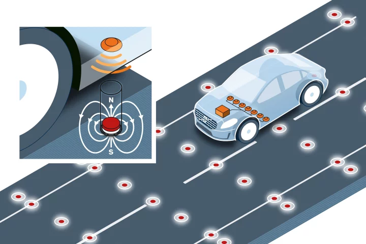 Volvo has completed a research project testing the use of magnets in the roadway to help self-driving cars determine their position (Image: Volvo Car Group)
