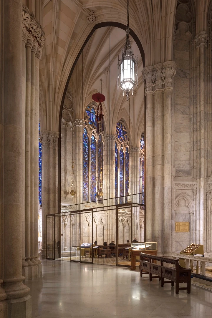 "The project scope included preservation of all exterior and interior surfaces, a retrofit of sustainable systems, a 10-well geothermal system and upgrades to the landscape," says the AIA regarding St. Patrick's Cathedral. "All work was conducted while the Cathedral welcomed five million visitors annually."