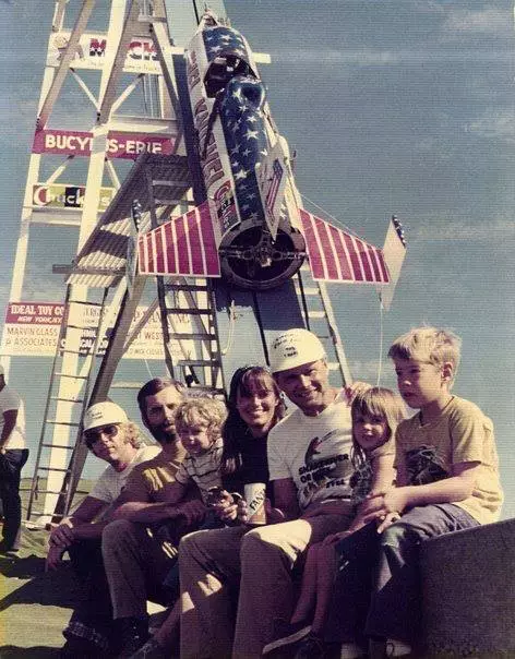 The Truax family on the original Skycycle launchpad before Evel Knievel's historic jump attempt in 1974.