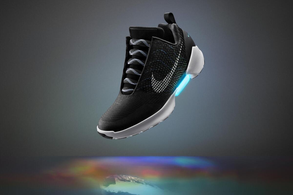 The Nike HyperAdapt 1.0 features a sensor inside that detects a heel sliding in, causing the shoe to automatically tighten around the foot