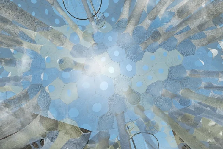 By day, solar fabrics of Lumen absorb light