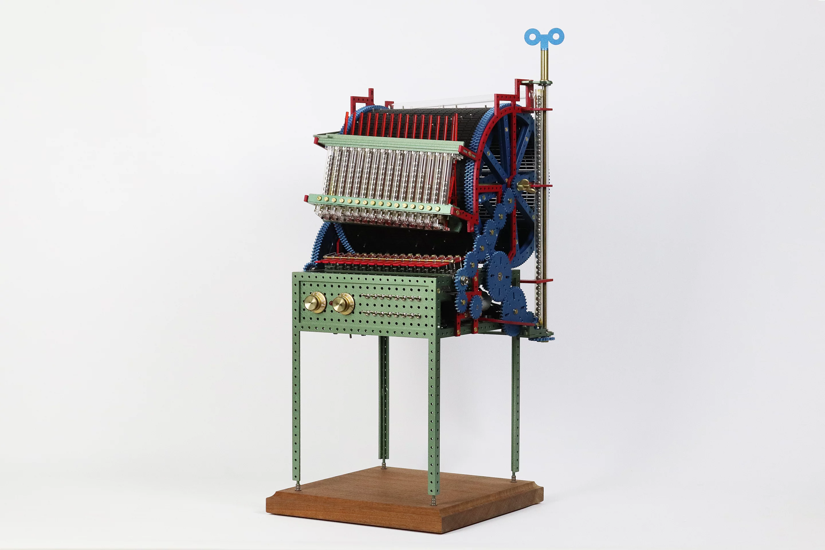 Sixteen marble runs feed sixteen notes