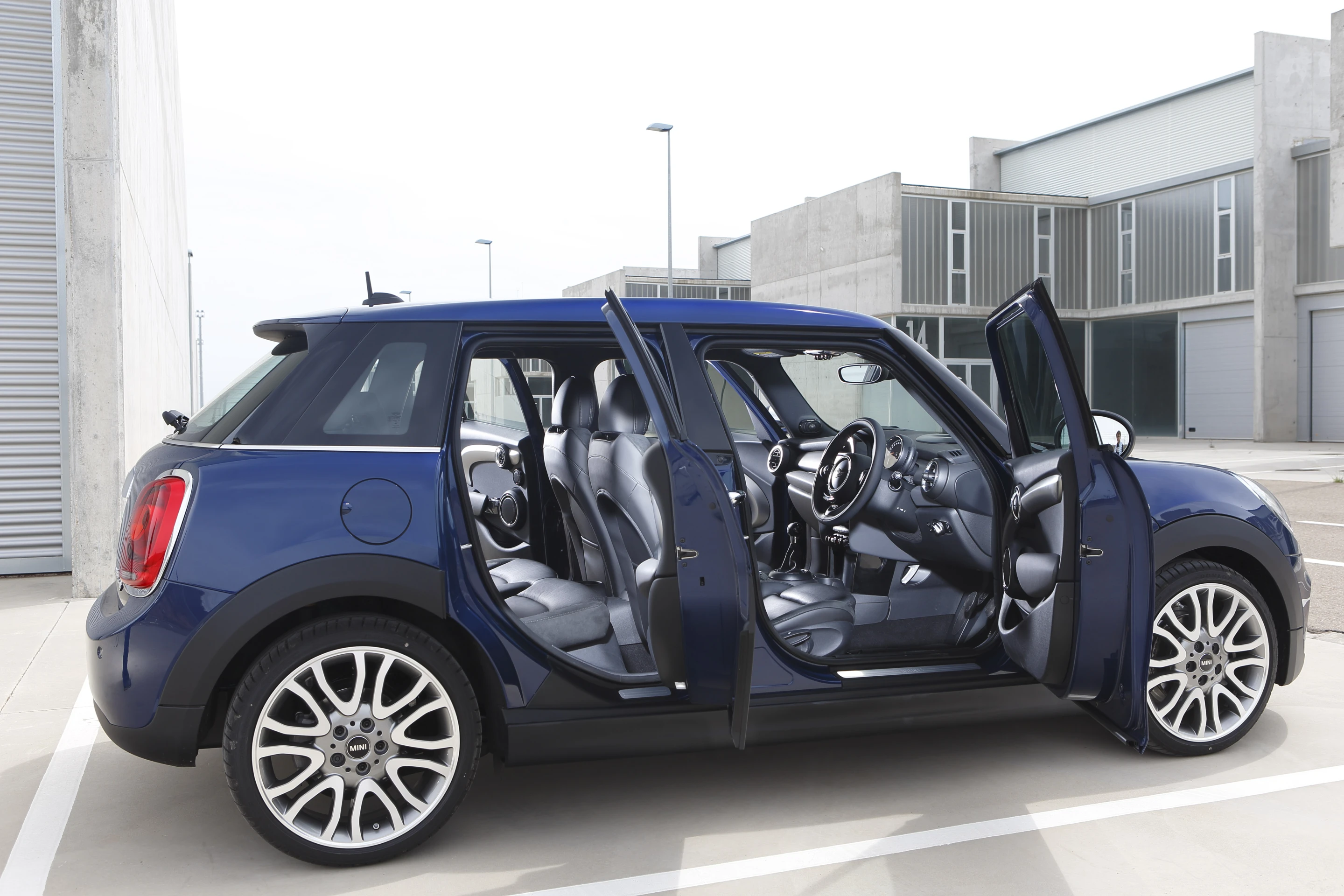 The 5-door Mini Cooper D with doors open
