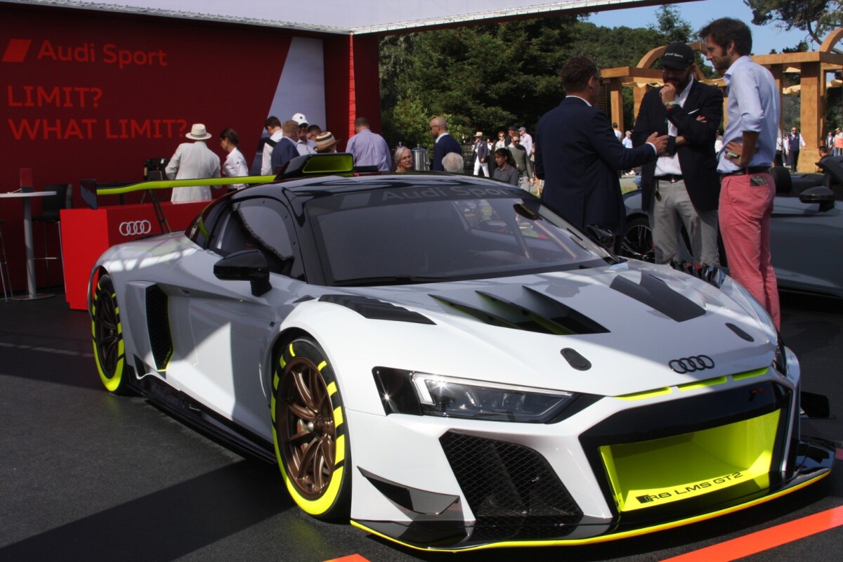 Audi showed its R8 LMS GT2 customer race car at the Goodwood Festival of Speed last month, so the Quail appearance was only a North American debut, but it turned heads just the same. The R8 LMS GT2 is a track-only, race-ready, 640 hp V10 based on the R8 Spyder with extreme aerodynamics