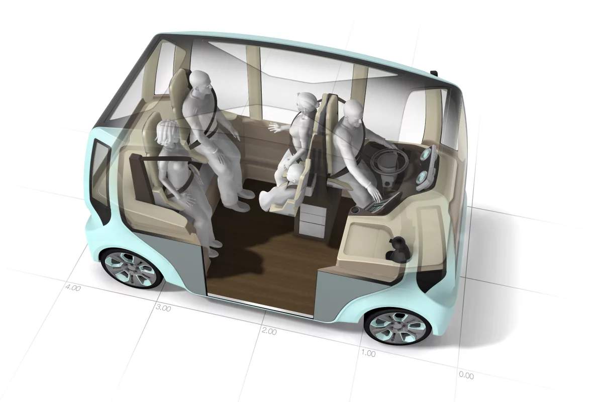 The Rinspeed microMAX concept, with its semi-standing passengers