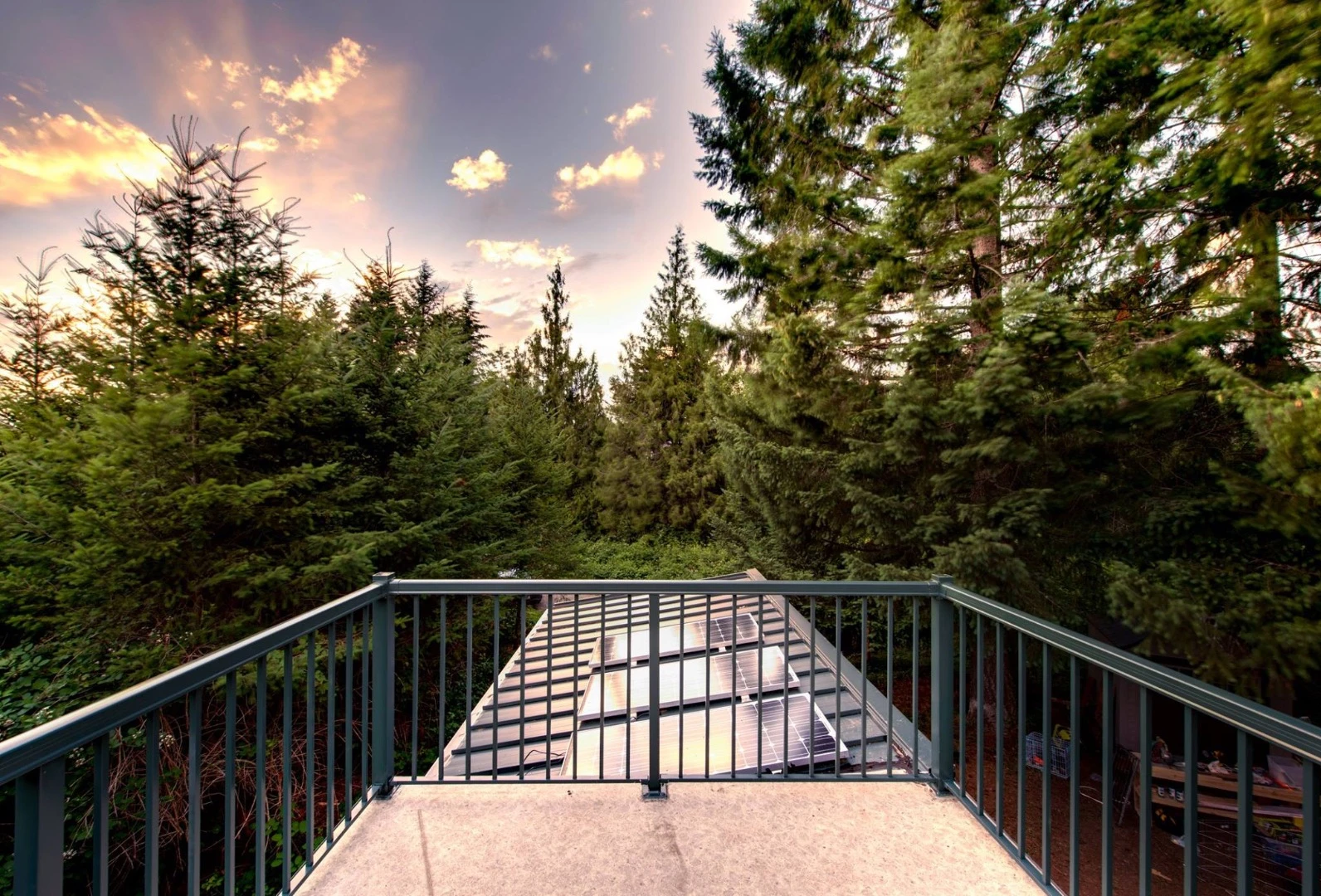 The rooftop-based solar array powers the home