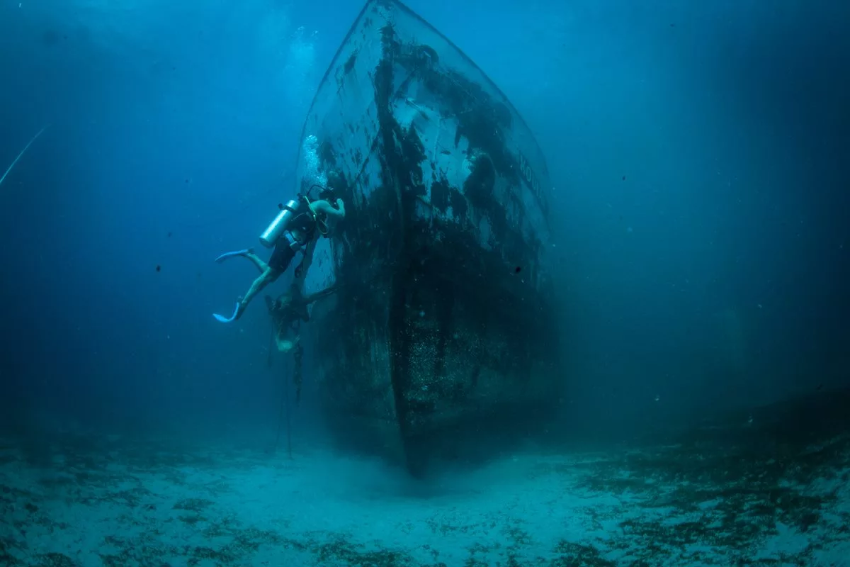 Shot taken soon after the ship was sunk in April 2017