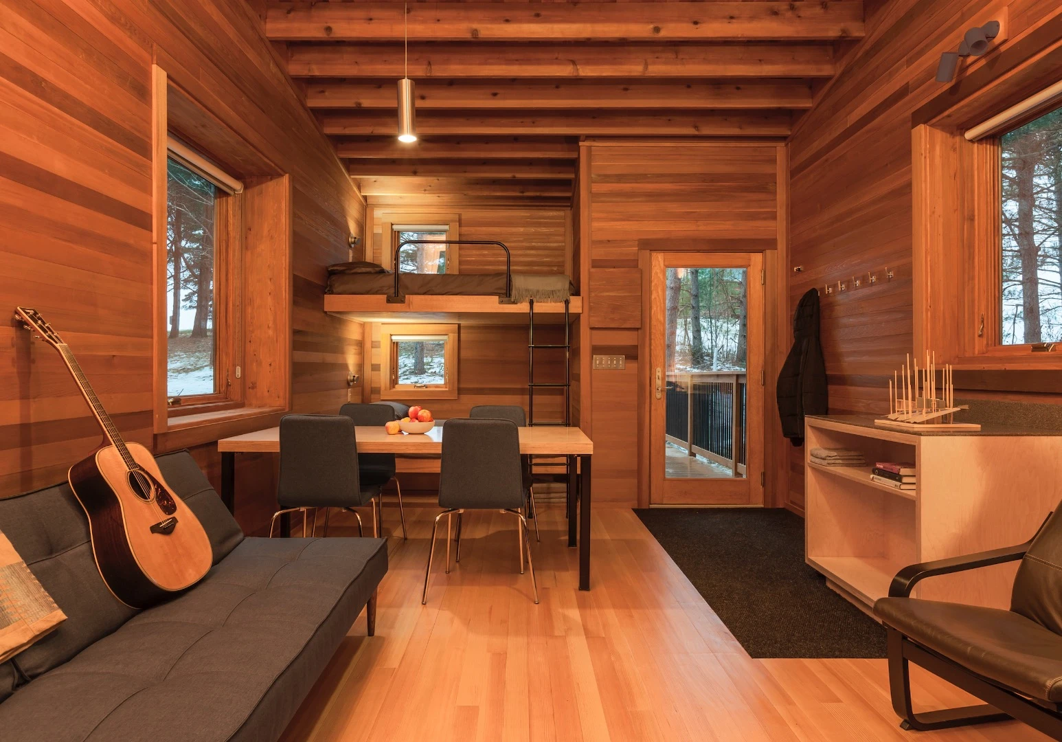 The Whitetail Woods Regional Park Camper Cabins by HGA Architects and Engineers won the Beauty of Wood – Craft award