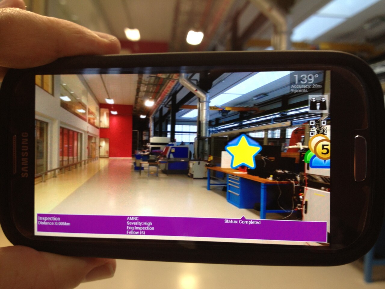 Augmented reality view showing points of interest and positions of colleagues close by on the manufacturing floor (Photo: IBM)
