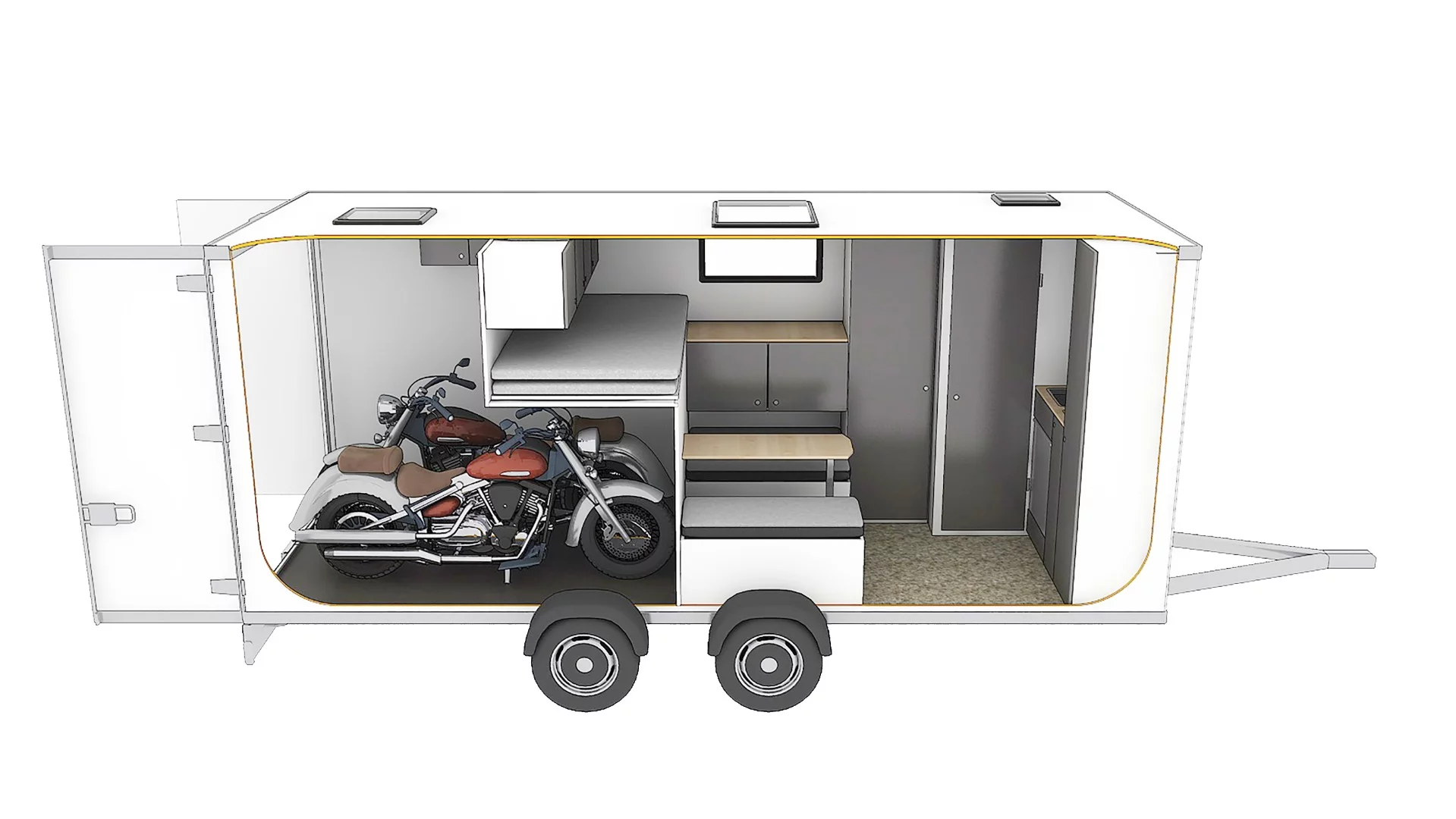 The Cube 5 layout looks quite similar to the Cube 4, but the former has extra overall length and a shorter garage, accommodating a wet bath and more generously equipped camper interior