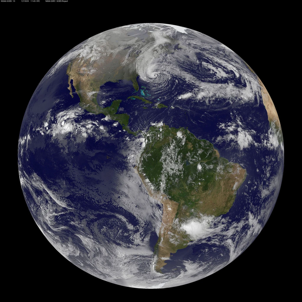 October 28, 2012: NOAA's GOES-13 satellite captured this visible image of the massive Hurricane Sandy as the storm intensifies (Image: NASA GOES Project)
