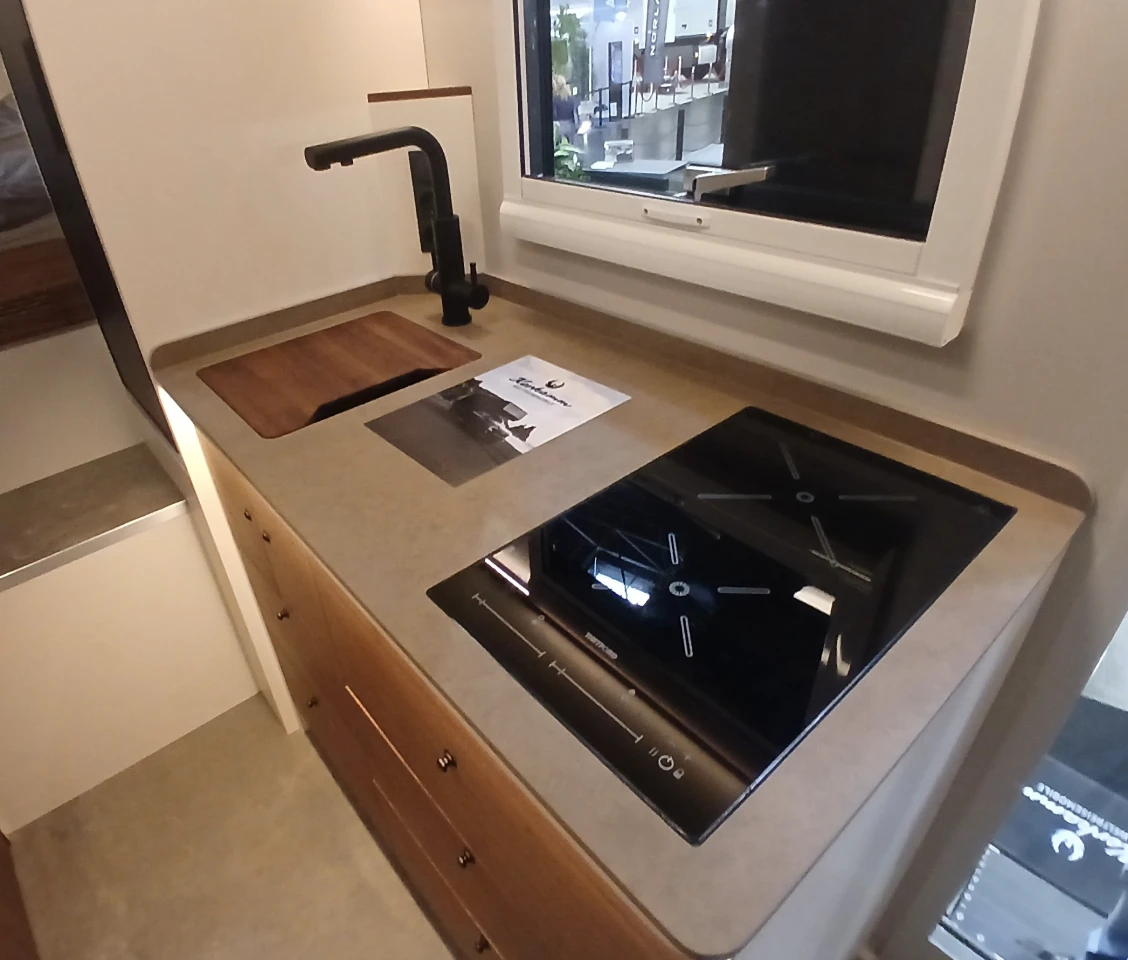 Inside, Kerkamm gives Europe's first Ranger Super Duty camper rig an efficient layout with compact kitchen block