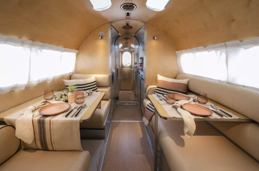 Bowlus' Volterra floor plan includes a central dining lounge/sleeping area