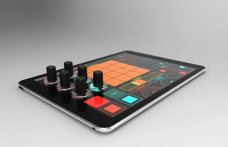 Tuna Knobs work as an oversized stylus, translating real-life turning movements into in-app touch commands