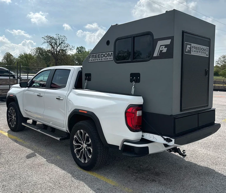 Freedom Camper solo Toyota Tacoma and trailer camper pod