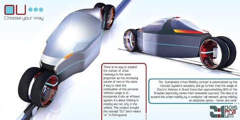 2:1 Industrial Design proposes laying tracks on existing roadways and creating a novel electric vehicle to help deal with congestion in towns and cities throughout Brazil