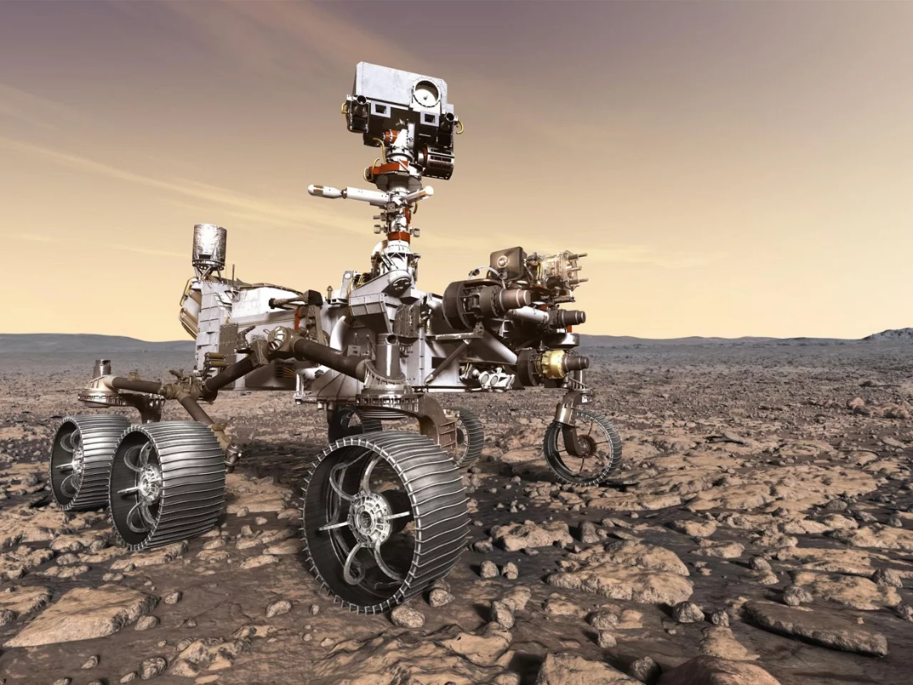 Artist's impression of the Mars 2020 rover exploring the Red Planet