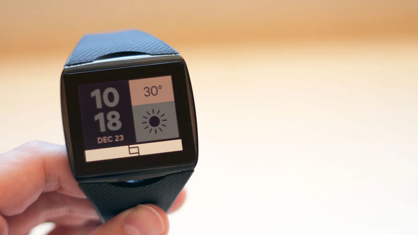 You can choose a clock face with a weather widget on the screen