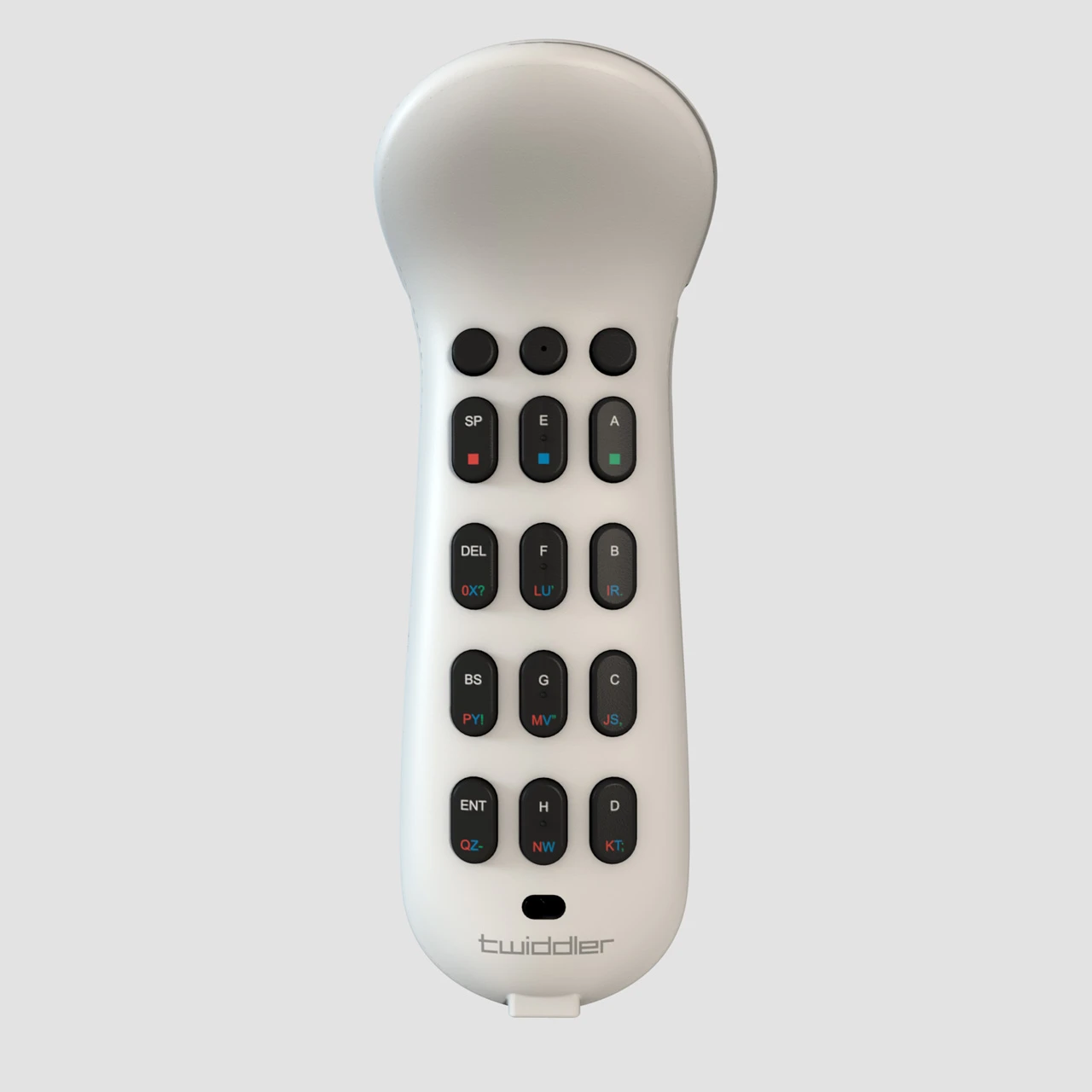 The main face of the Twiddler3 has 3 mouse buttons and twelve primary keyboarding buttons, all configurable