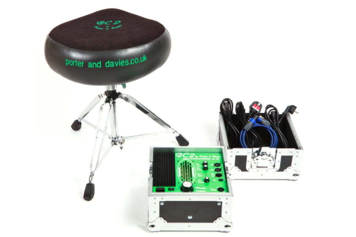 Porter & Davies' BC2 - vibrations travel up the spine via bone conduction and are heard as sub-bass by the ears