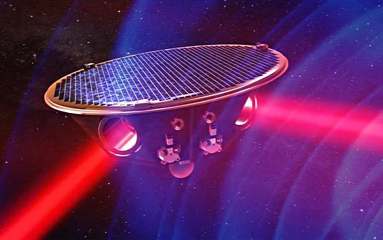 Artist's concept of eLISA passing through gravitational waves (Image: AEI/MM/exozet)