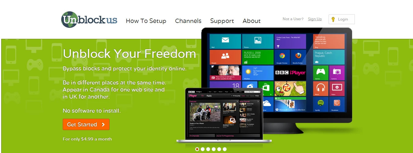 Unblock-Us is a DNS tunneling service with over 70 international channels available