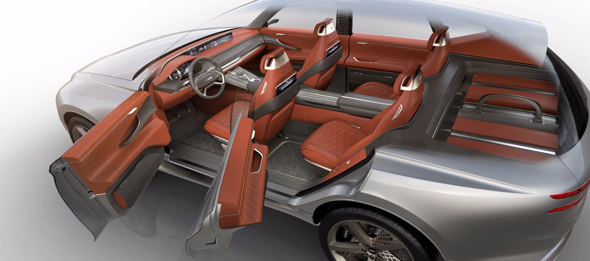 The trunk area is dressed in leather, Architexture suede and ash wood