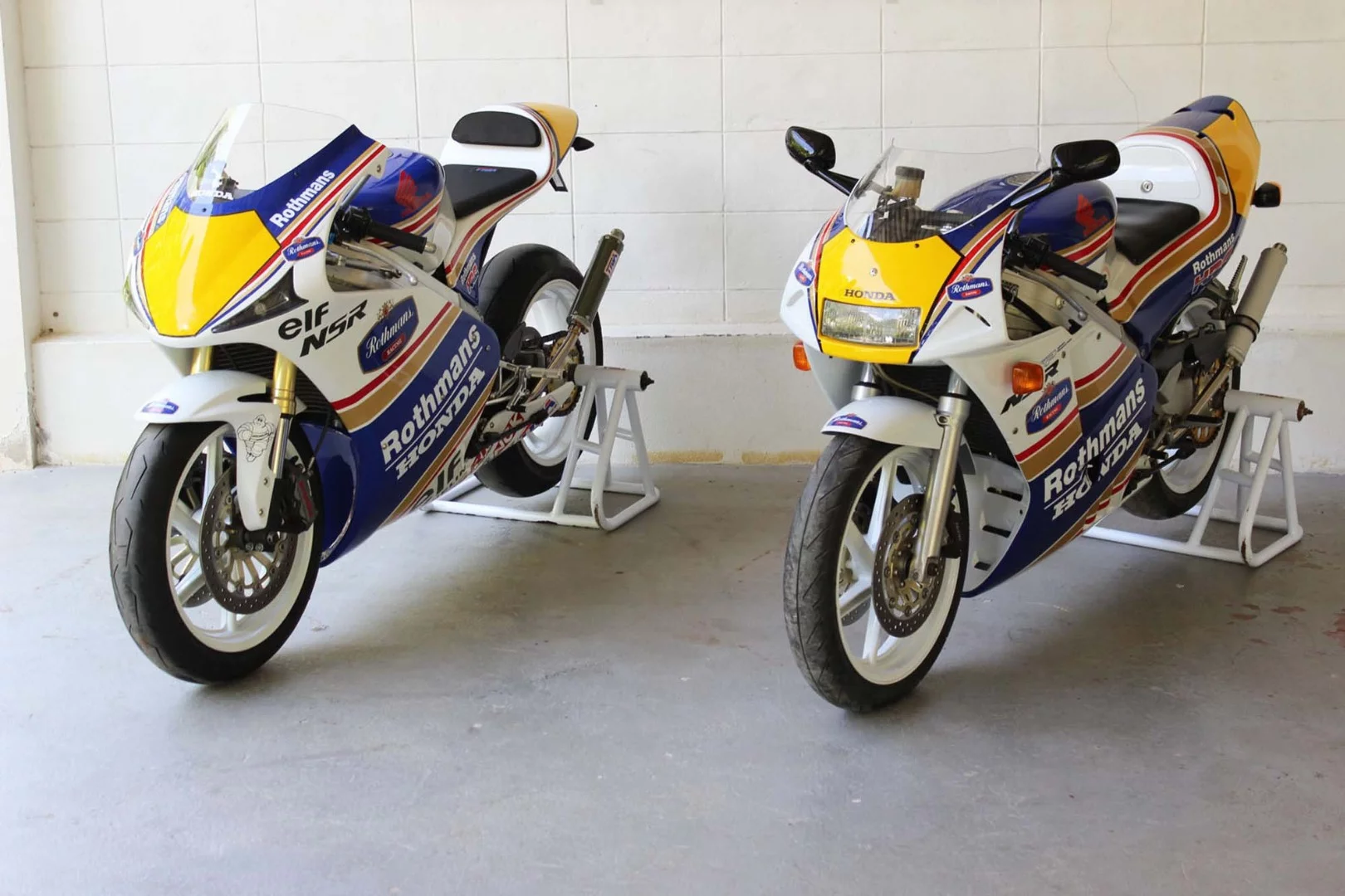 The TYGA Performance NSR250R next to an original 1994 Rothmans SP replica