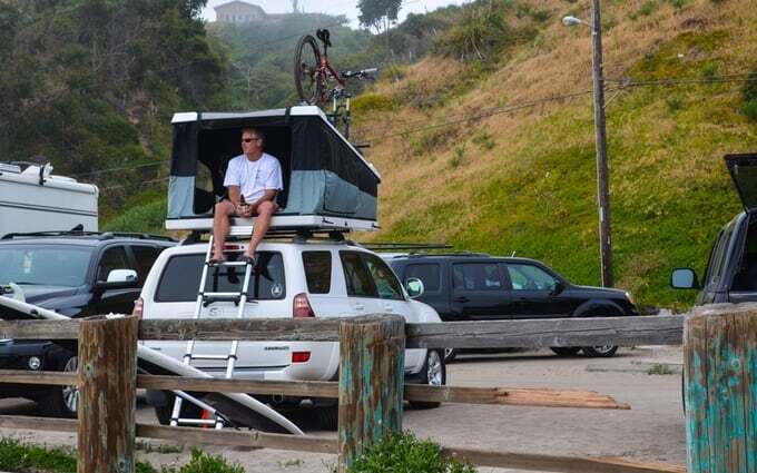 Tepui's White Lightning has integrated roof rails and an interchangeable strut system designed to open even with equipment on top