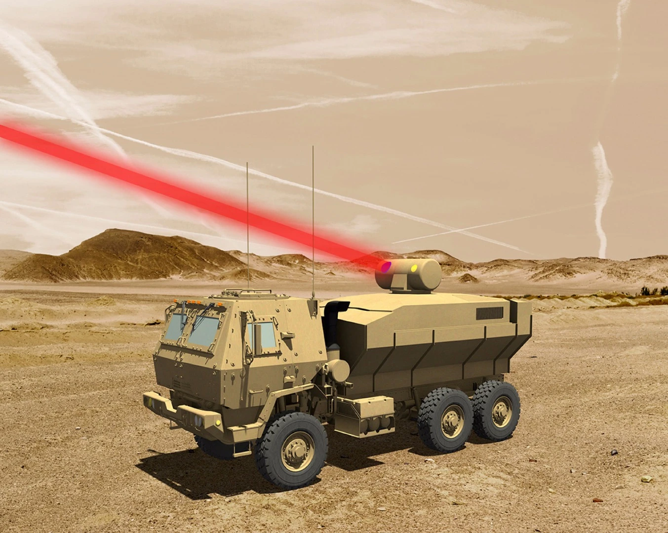 Rendering of a truck-mounted 60-kW laser weapon system for tactical U.S. Army vehicles
