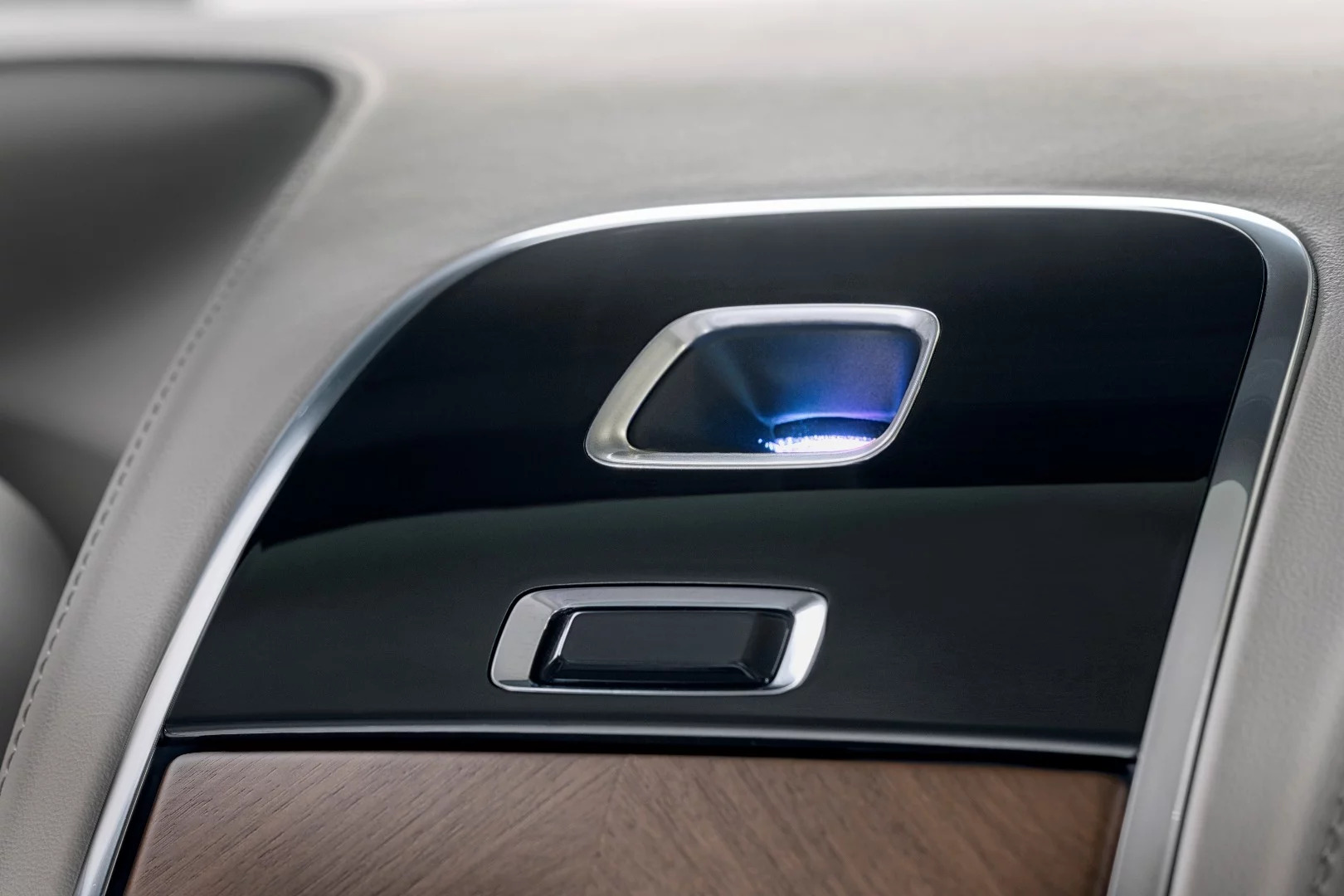 A built-in projector casts visual displays on the headliner
