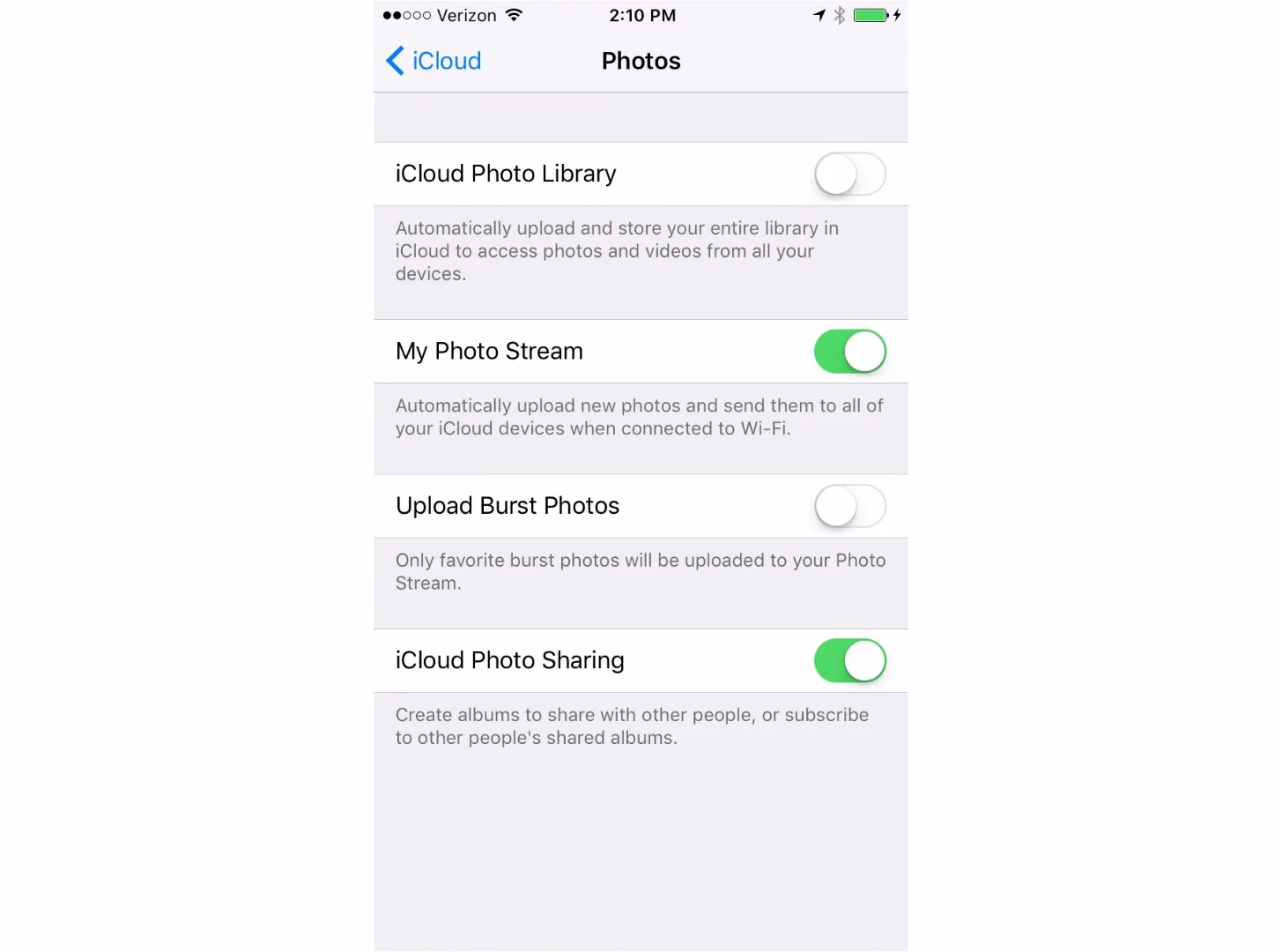 Settings > iCloud > Photos