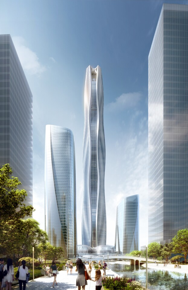 The South HeXi Yuzui Financial District Tower will have a sculpted form that's designed to mitigate the effects of the wind