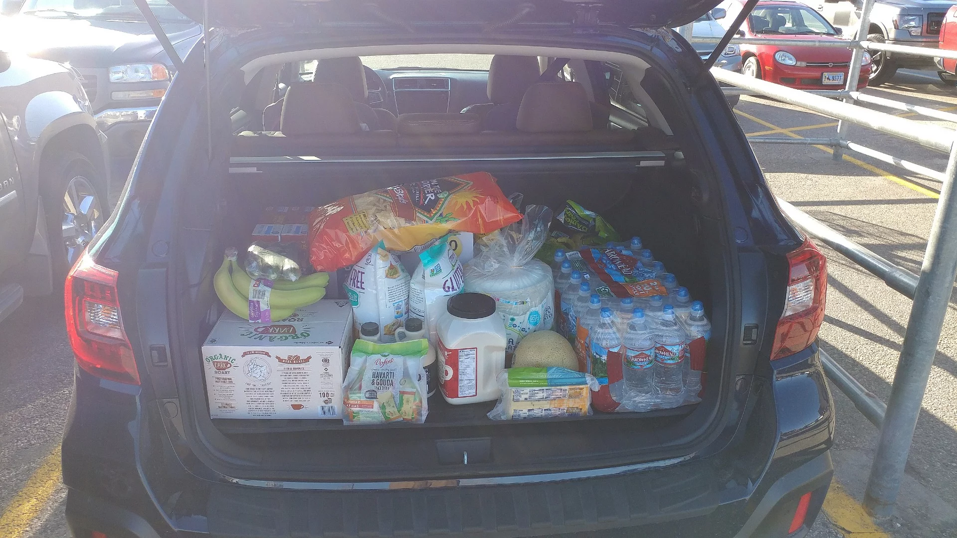 An amazing amount of stuff fits into the 2018 Outback, including a full load of shopping from a warehouse store