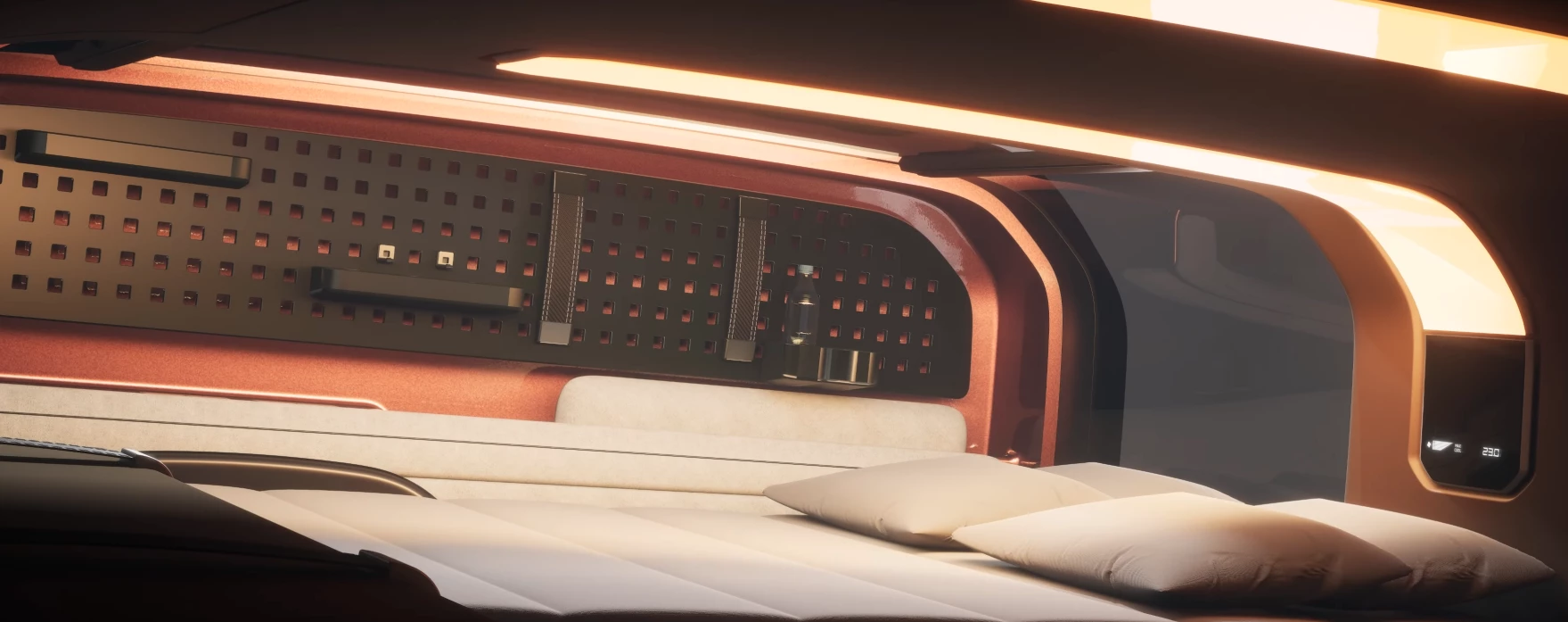 The Elevance trailer conceppt includes plenty of lighting, some type of smart display and a MOLLE-style interior storage panel