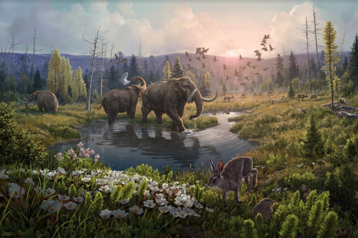 An artist's impression of the ecosystem that lived in Greenland 2 million years ago, as revealed by the world's oldest DNA samples