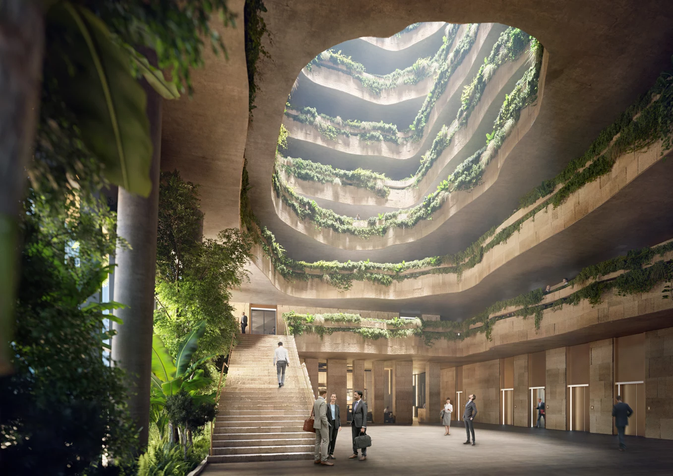 The Sanko Headquarters' interior will be mostly given over to office space and arranged around a large central atrium