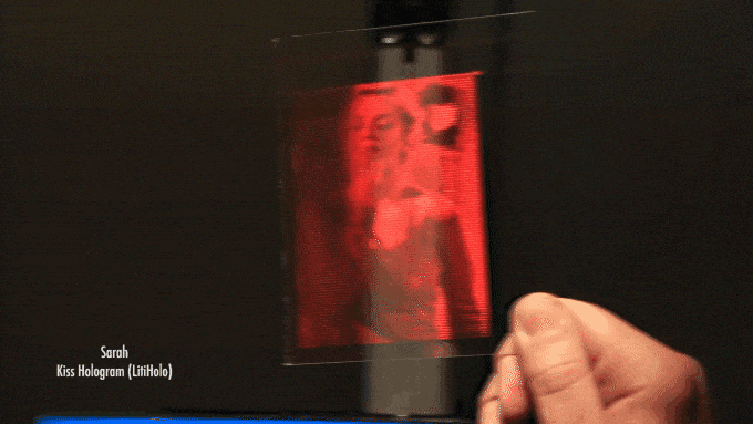 Holograms made through the LitiHolo Desktop 3D Hologram printer can display a few seconds of motion, changing based on the viewing angle