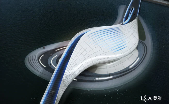 The bridge will connect the north and south foreshores of the park and includes a man-made island in its design (image: L & A Design Group)