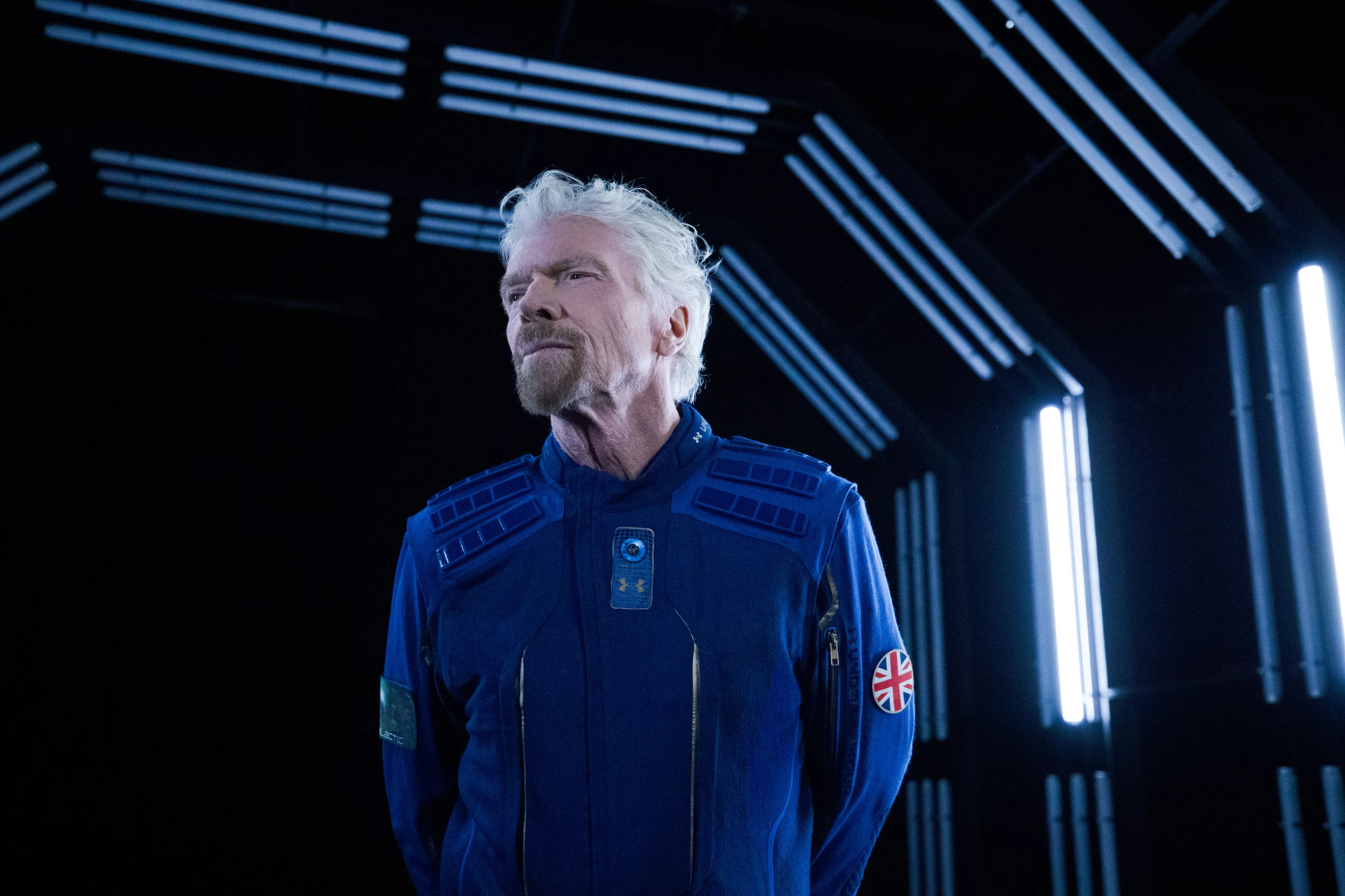Sir Richard Branson models the new spacewear