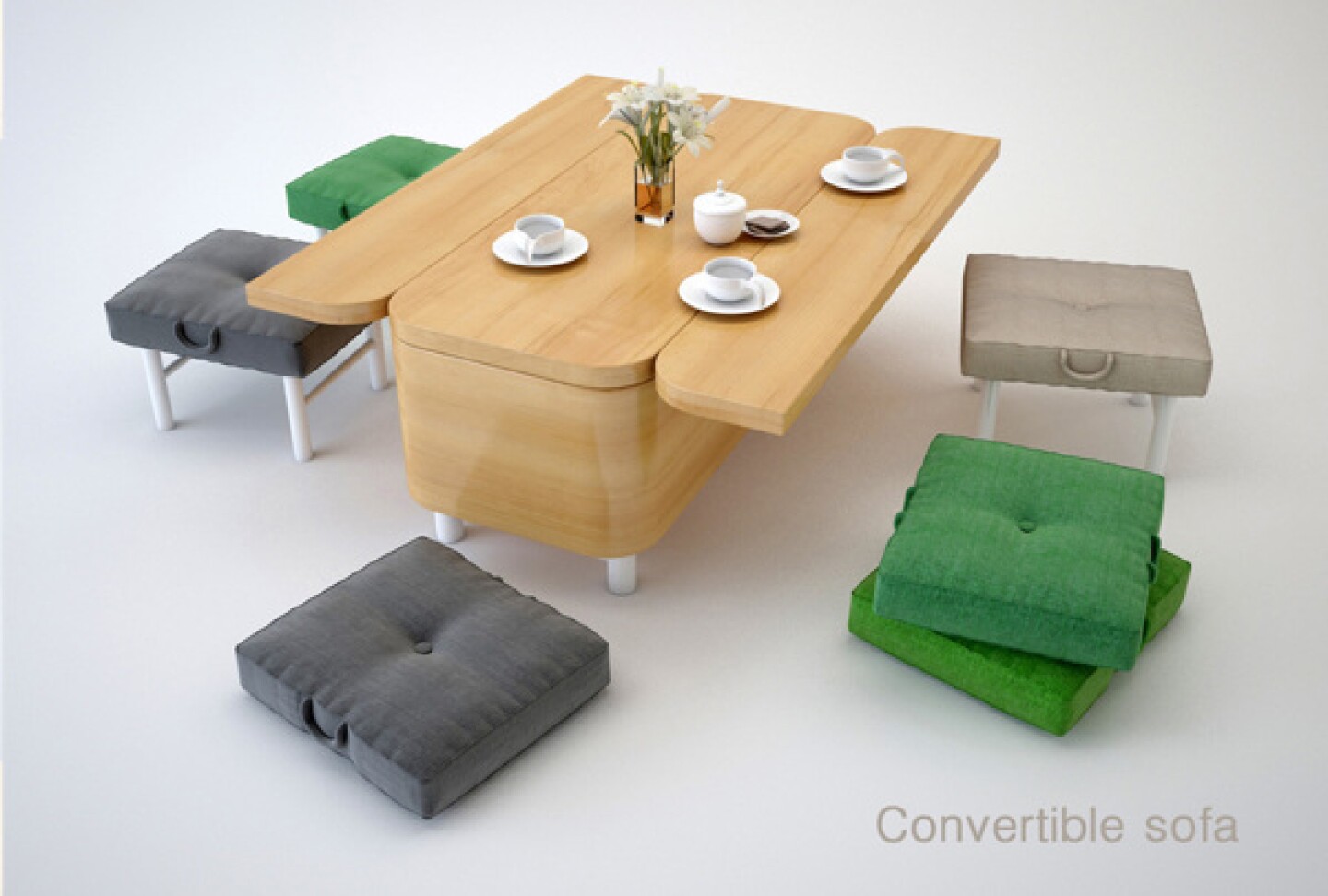 Convertible Sofa transforms into a dining table and chairs