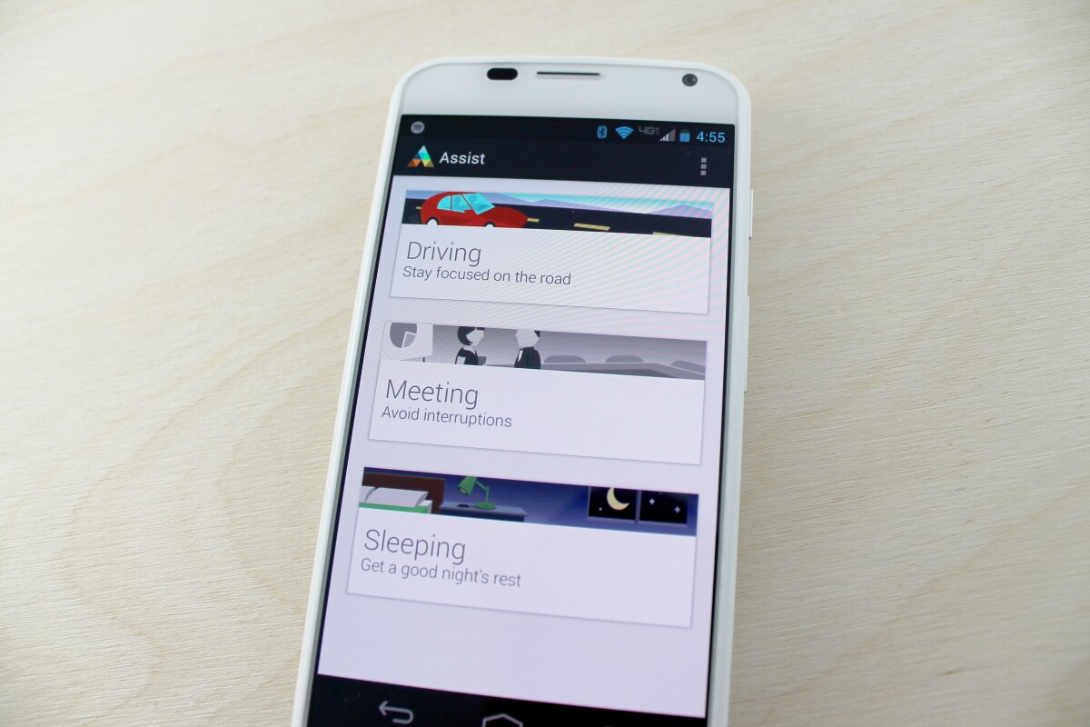 Motorola Assist lets you customize a few actions, based on whether you're driving, in a meeting, or sleeping