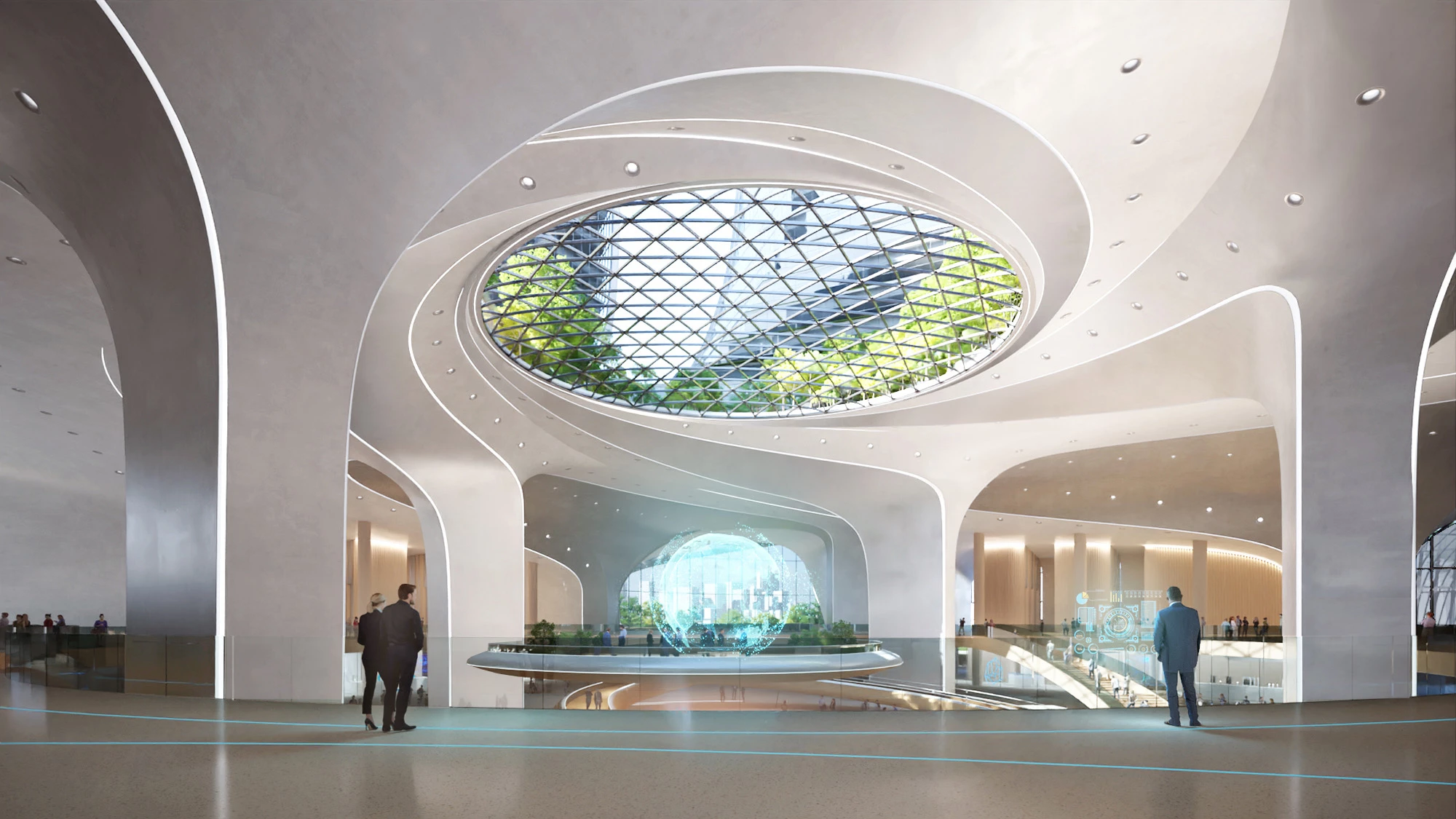 The center of Tencent Helix will host a multipurpose social area that's illuminated by a large skylight