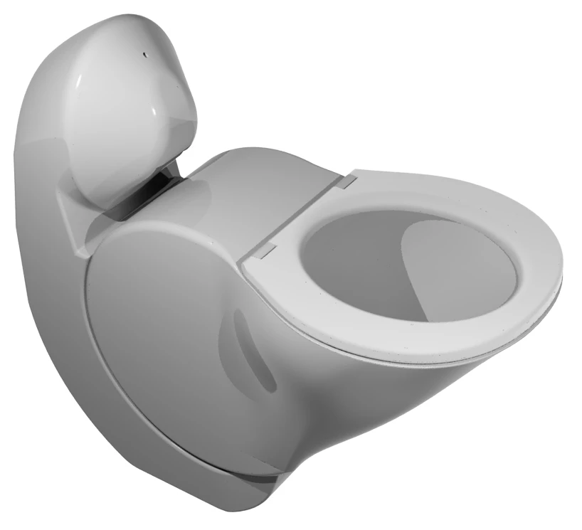 When the flush mechanism is activated by folding the toilet into its upright position, the U bend reengages simultaneously